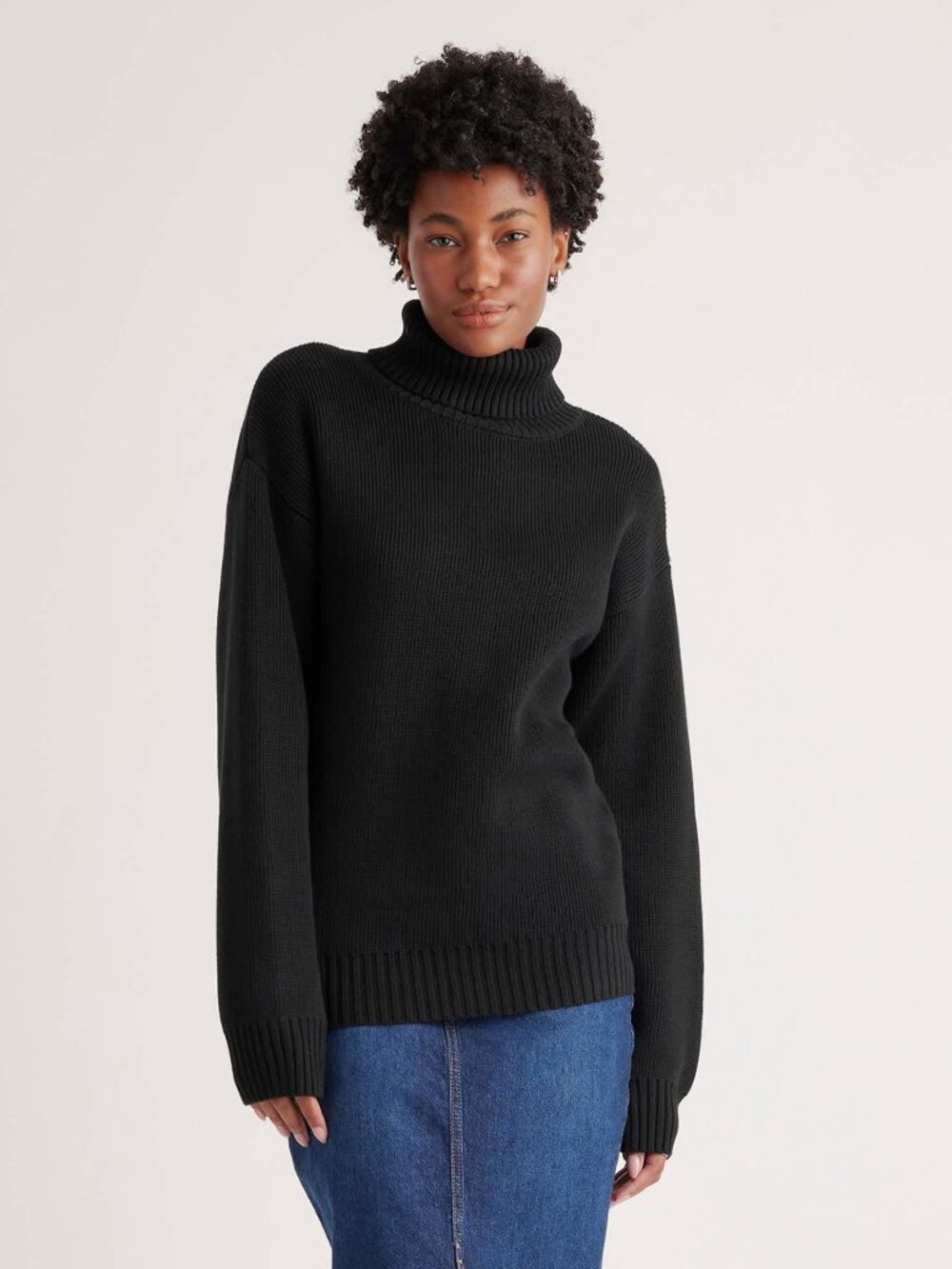 Quince 100% Organic Cotton Turtleneck Sweater Black Size XS